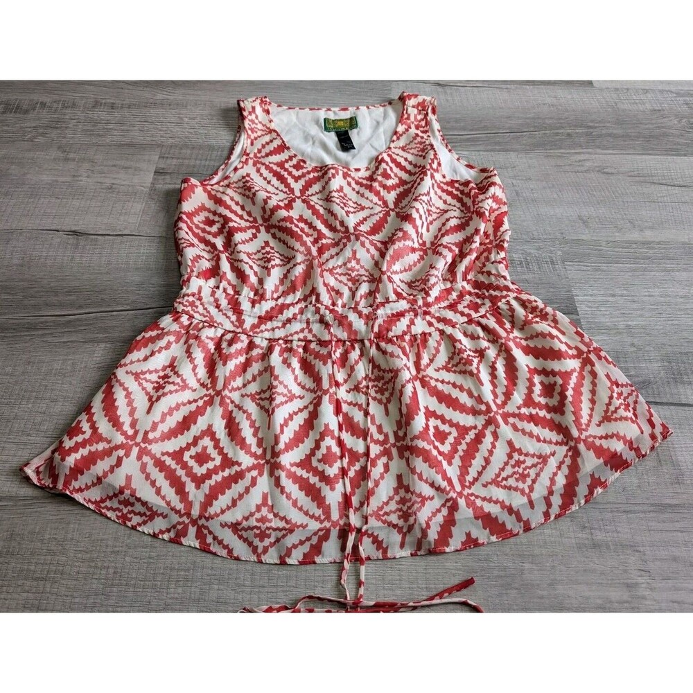Tracy Porter Top Medium Sleeveless Chiffon Shimmer White & Red